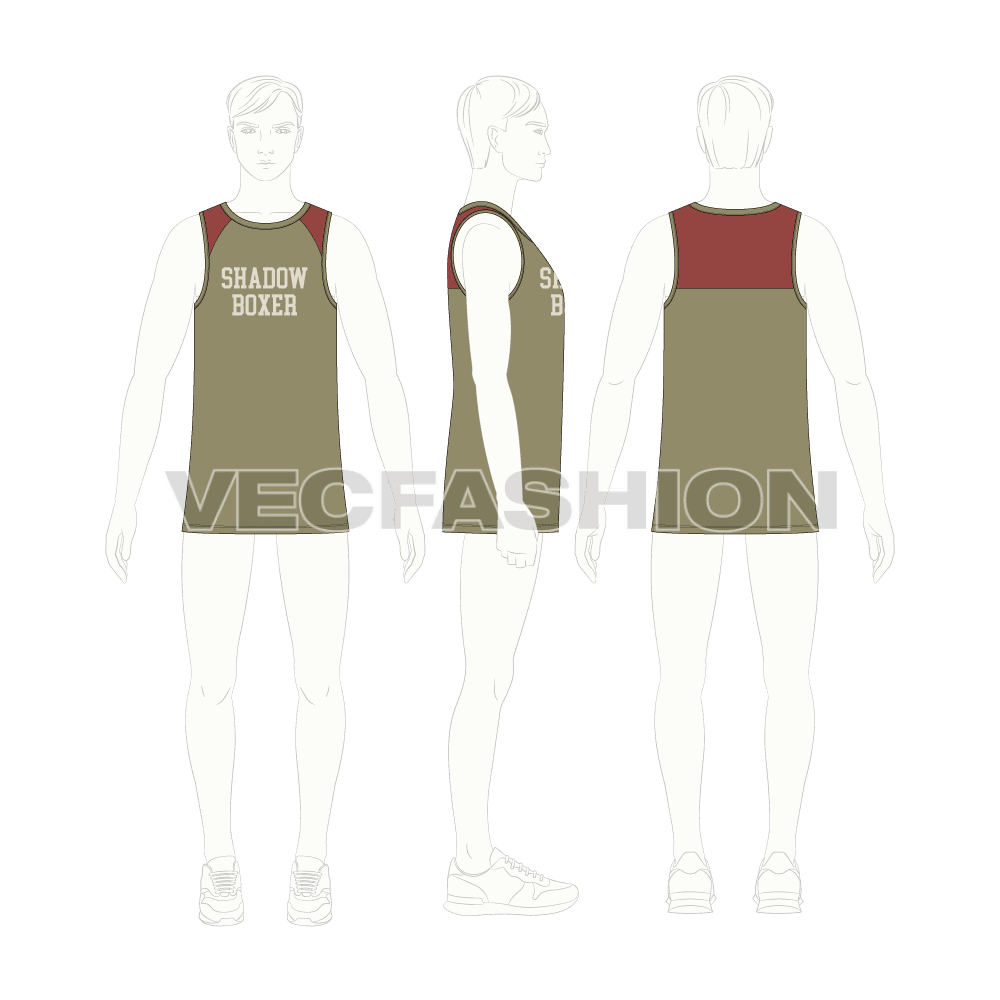 Mens straight cut gym tank flat sketch, croqui sketch