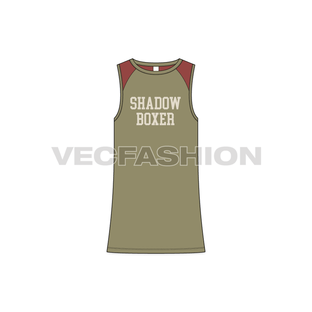 Mens straight cut gym tank flat sketch, front view