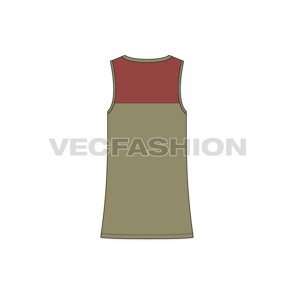 Mens straight cut gym tank flat sketch, back view