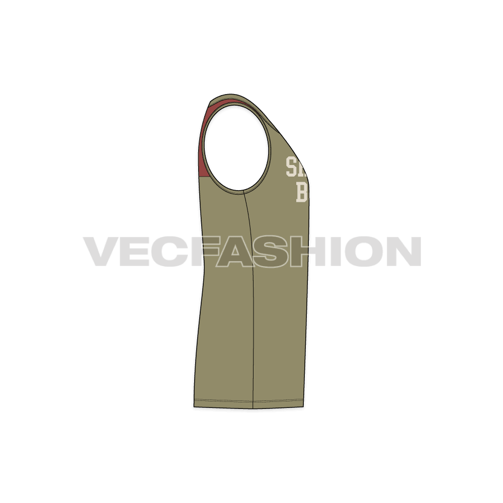 Mens straight cut gym tank flat sketch, side view