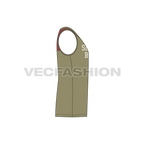 Mens straight cut gym tank flat sketch, side view