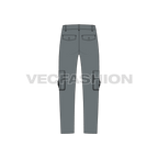 Mens straight fit cargo pants flat sketch, back view
