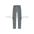 Mens straight fit cargo pants flat sketch, front view