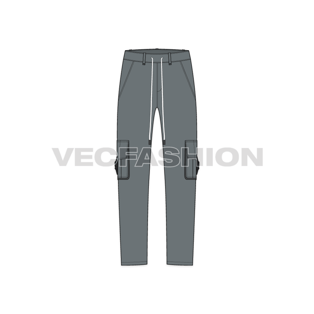Mens straight fit cargo pants flat sketch, front view