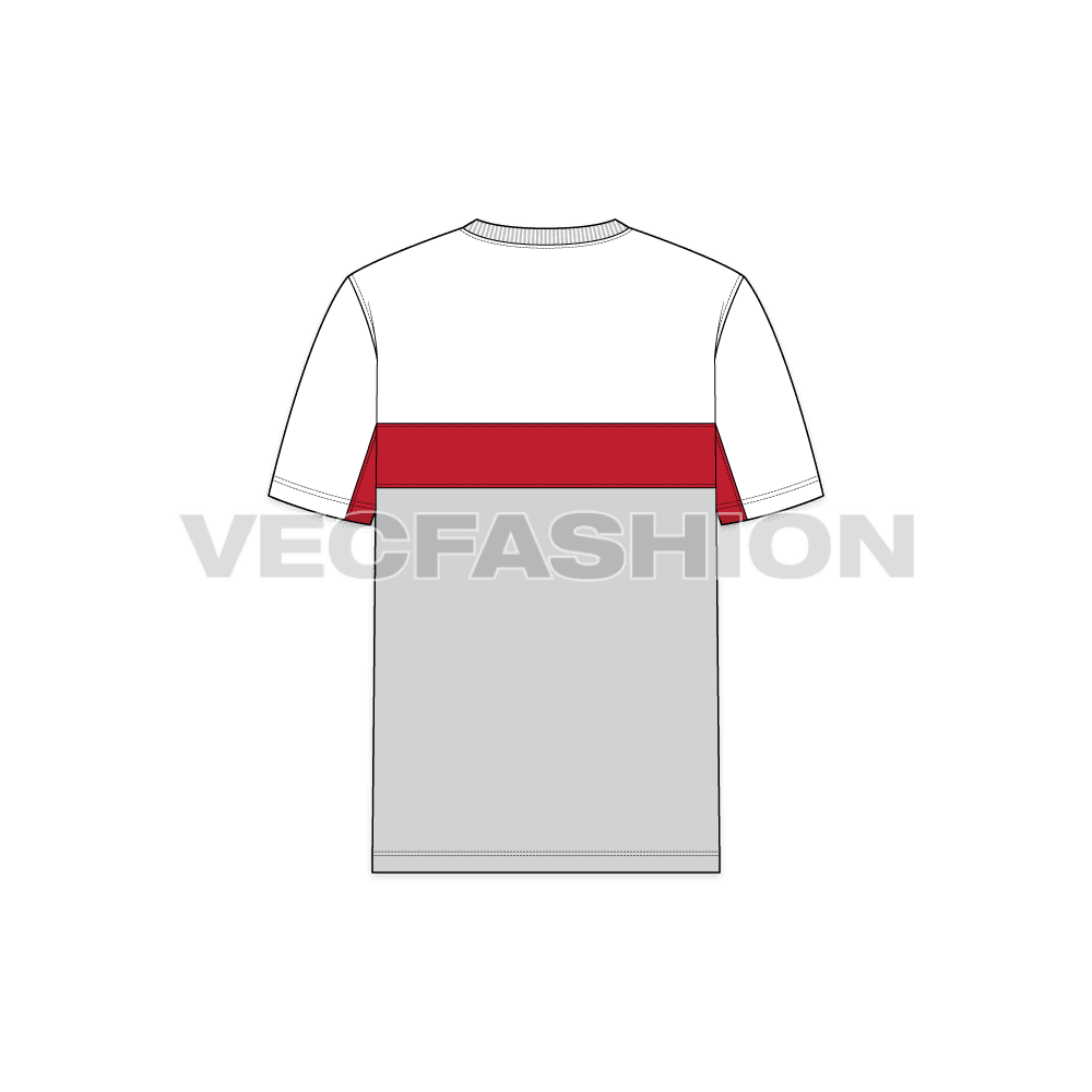 Mens straight fit cotton t-shirt flat sketch, back view