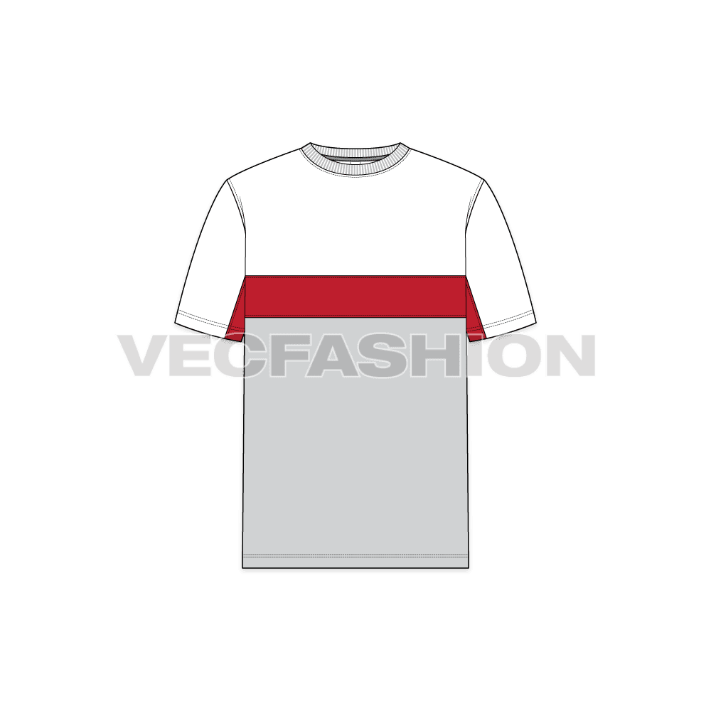 Mens straight fit cotton t-shirt flat sketch, front view