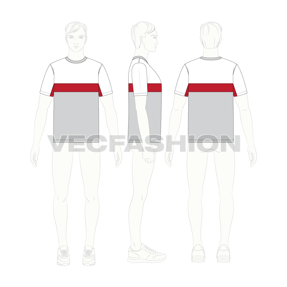 Mens straight fit cotton t-shirt flat sketch, croqui sketch