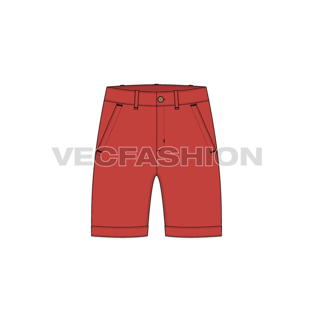 Mens straight fit shorts flat sketch, front view