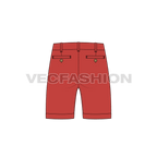 Mens straight fit shorts flat sketch, back view
