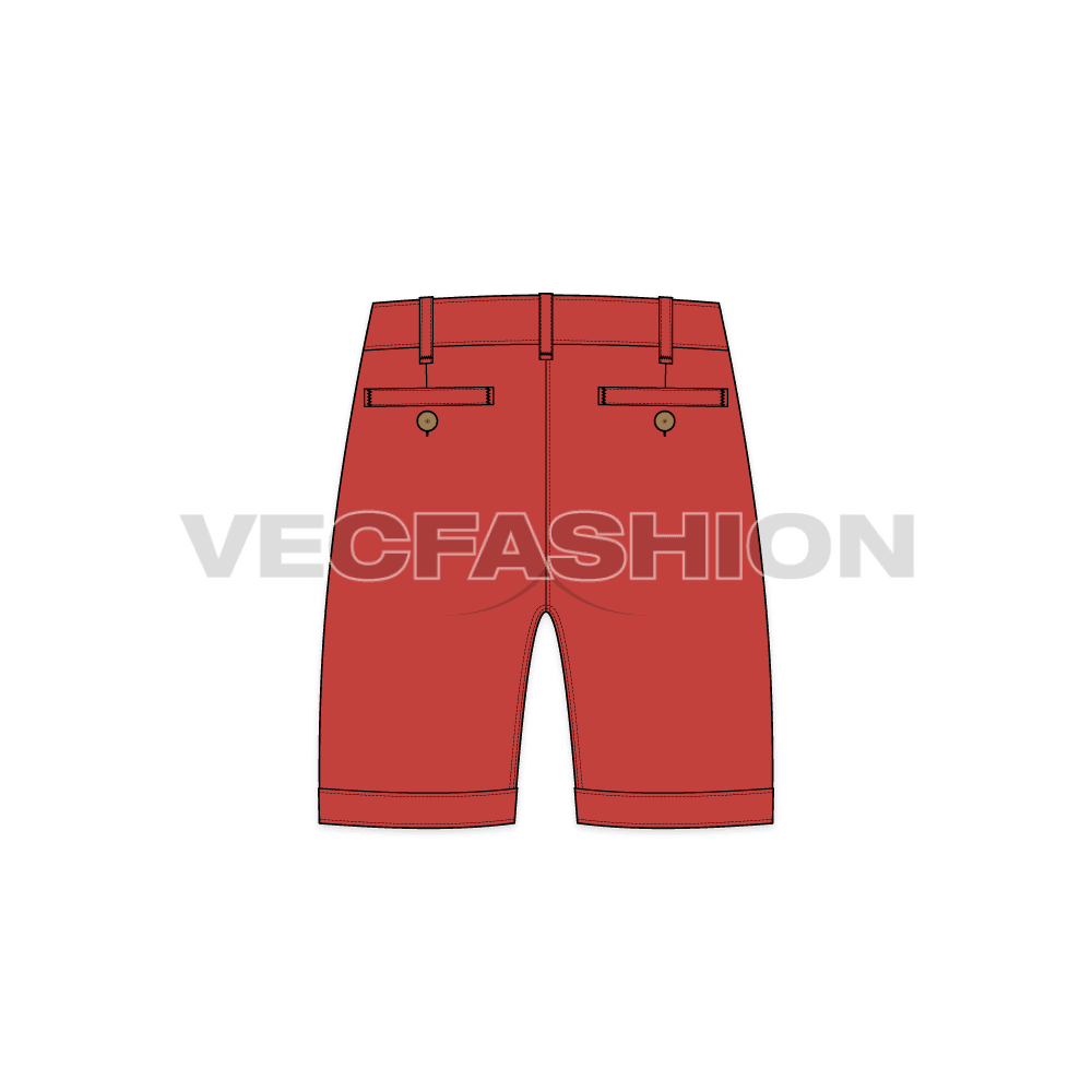 Mens straight fit shorts flat sketch, back view