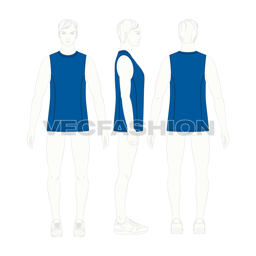 Mens straight fit tank flat sketch, croqui sketch