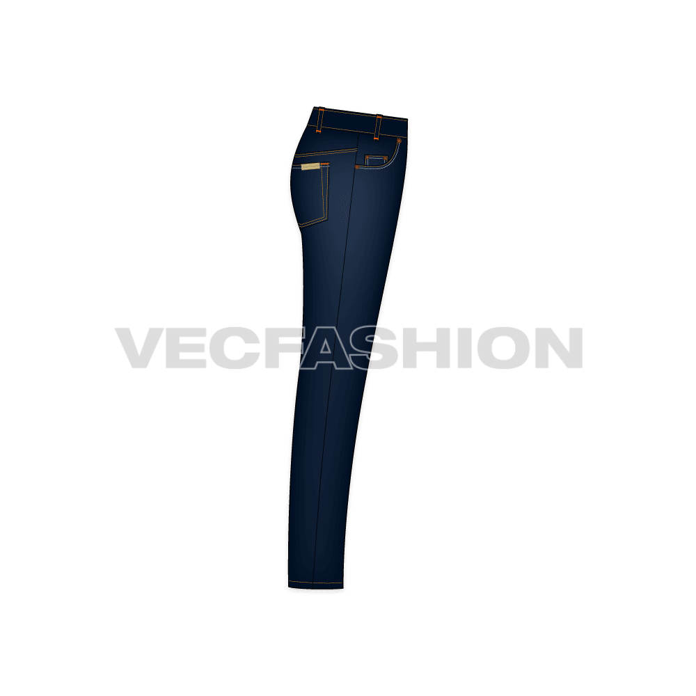Mens straight leg denim jeans flat sketch, side view