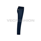 Mens straight leg denim jeans flat sketch, side view