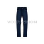 Mens straight leg denim jeans flat sketch, front view