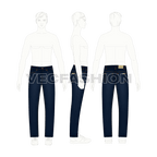 Mens straight leg denim jeans flat sketch, croqui sketch