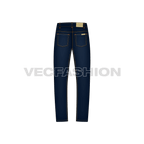 Mens straight leg denim jeans flat sketch, back view