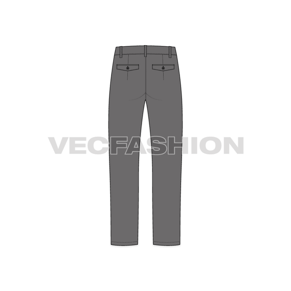 Mens straight leg pants flat sketch, back view