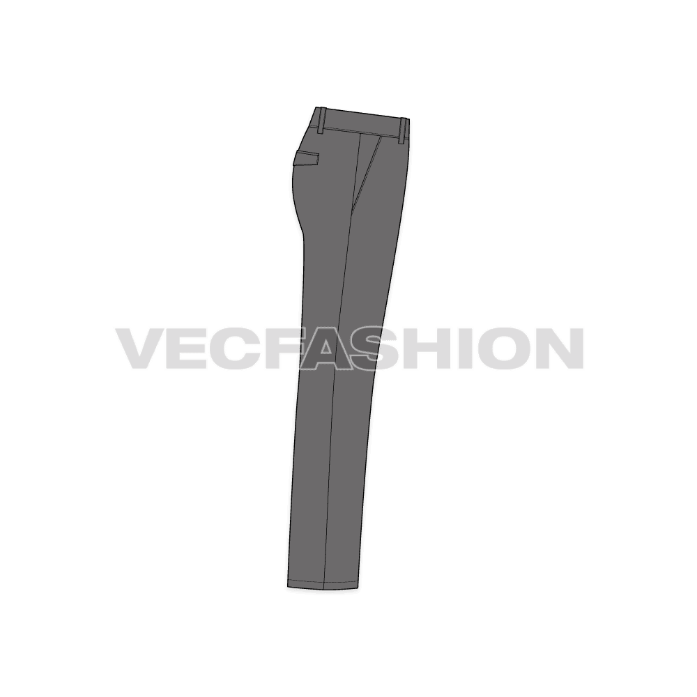 Mens straight leg pants flat sketch, side view