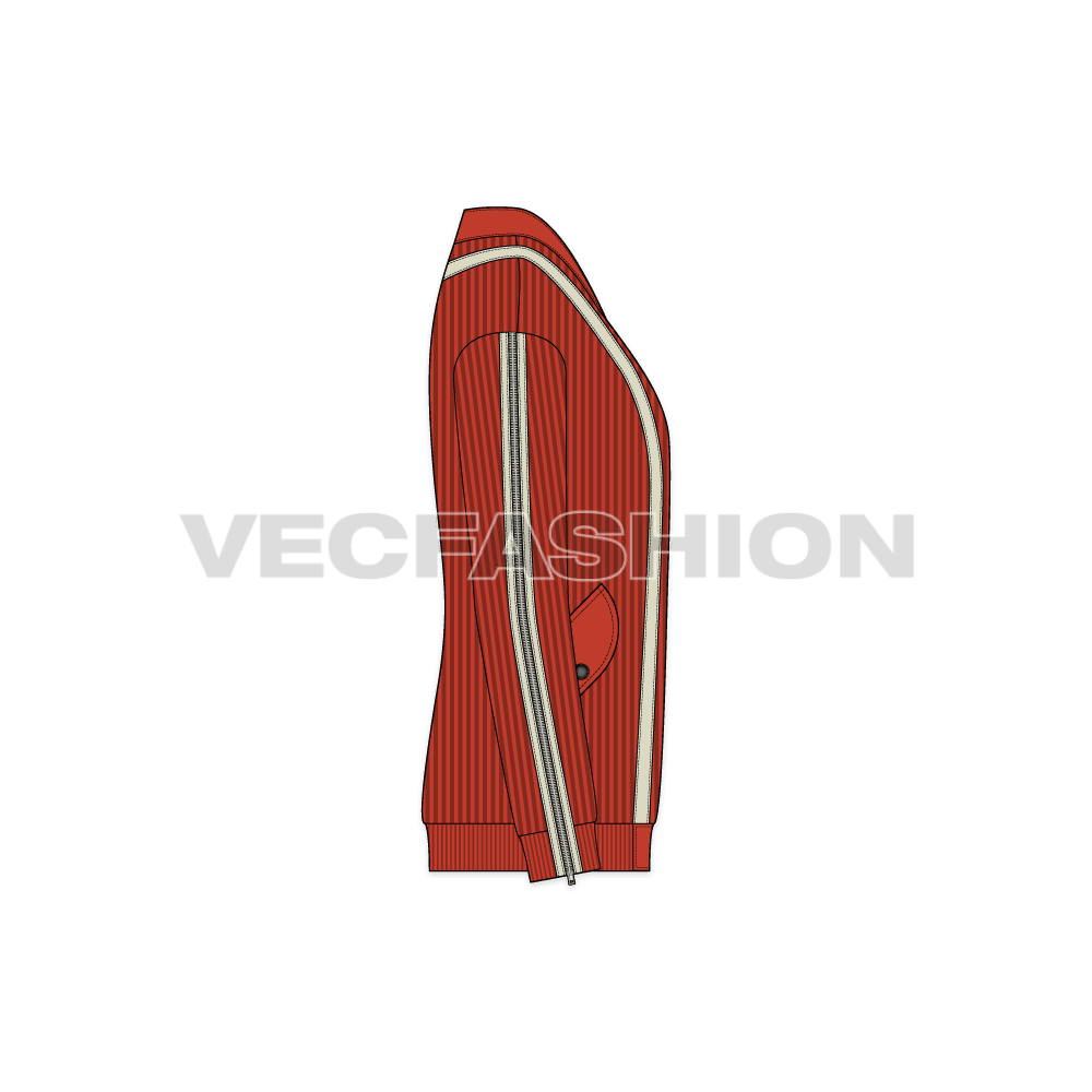 Mens streetwear cardigan flat sketch, side view