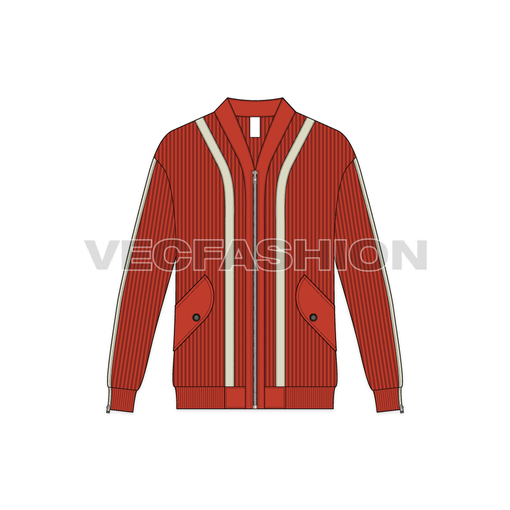 Mens streetwear cardigan flat sketch, front view