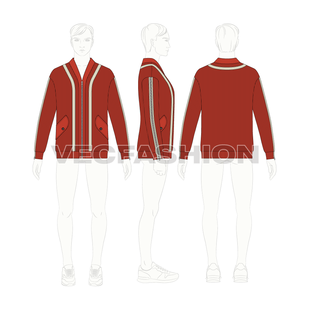 Mens streetwear cardigan flat sketch, croqui sketch