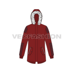 Mens Streetwear Fur Collar Hooded Parka jacket flat sketch, front view