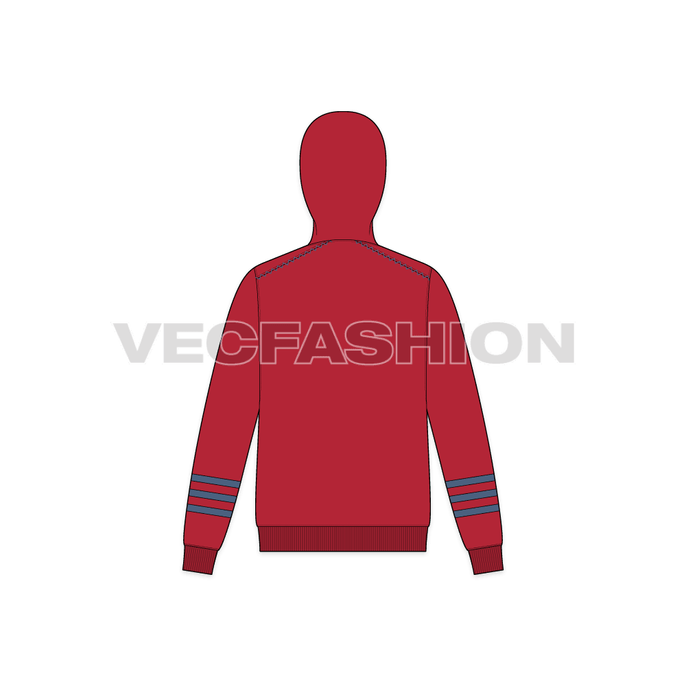 Mens streetwear hoodie flat sketch, back view