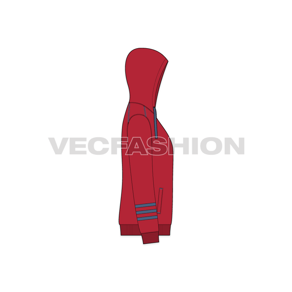 Mens streetwear hoodie flat sketch, side view