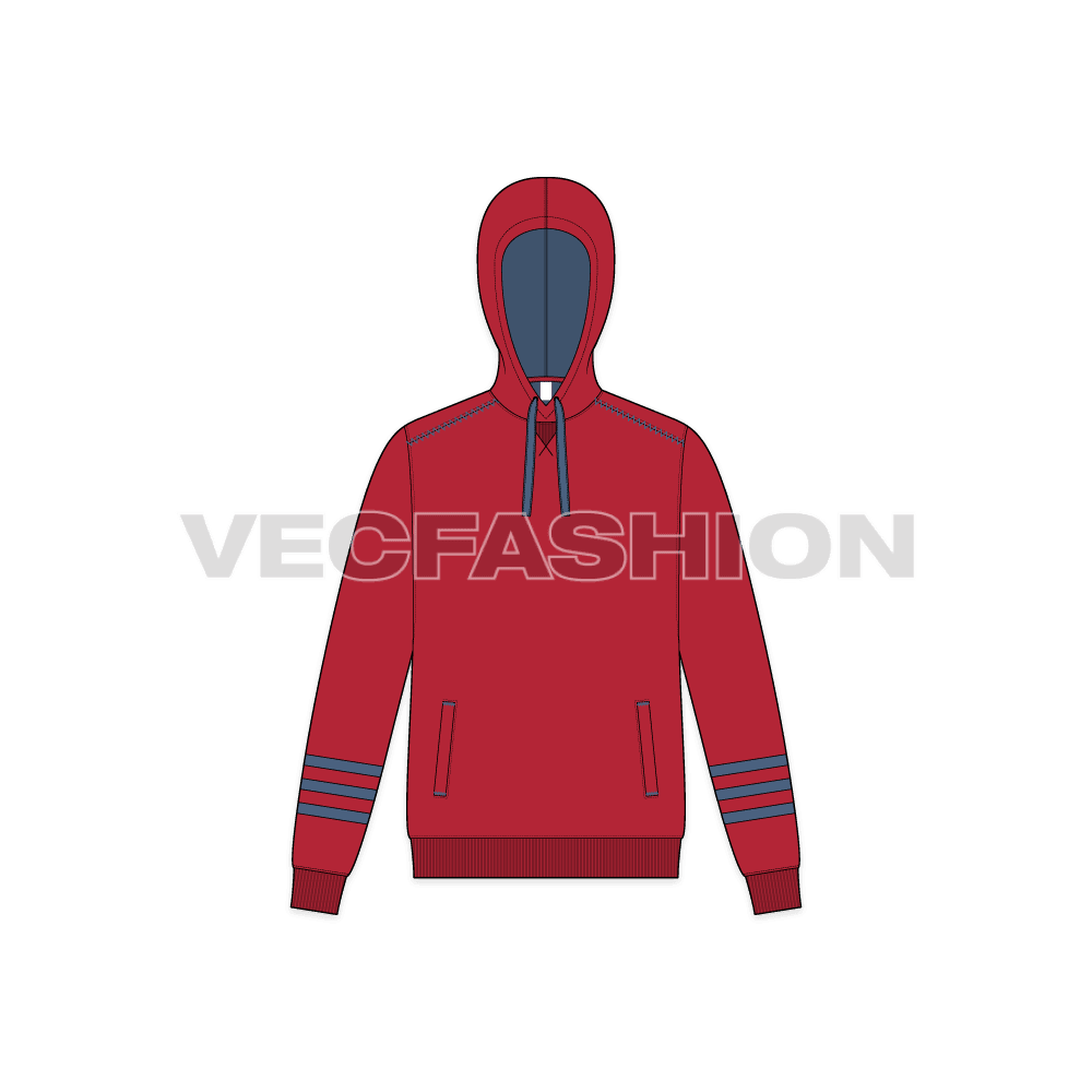 Mens streetwear hoodie flat sketch, front view