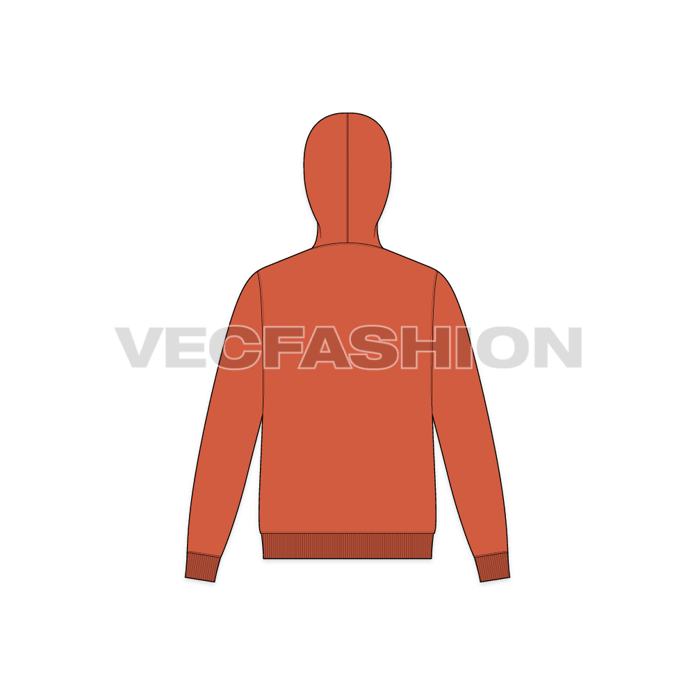 Mens streetwear inspired hoodie flat sketch, back view