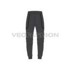 Mens streetwear joggers, charcoal double zip flat sketch, back view