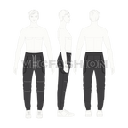 Mens streetwear joggers, charcoal double zip flat sketch, croqui sketch