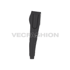 Mens streetwear joggers, charcoal double zip flat sketch, side view