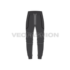 Mens streetwear joggers, charcoal double zip flat sketch, front view