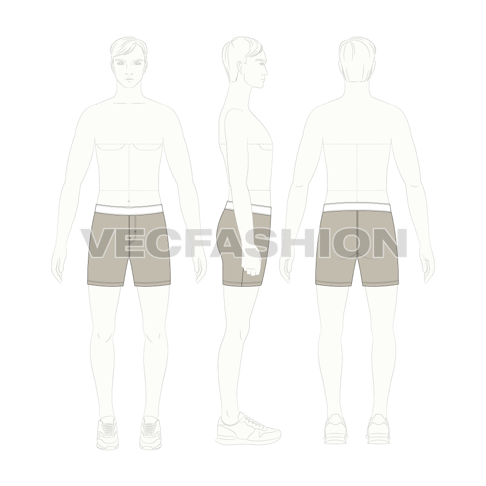Mens stretch boxer shorts flat sketch, croqui sketch