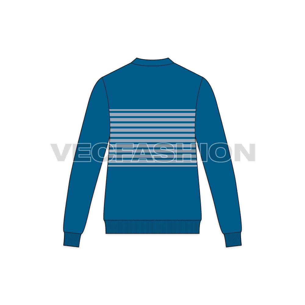 Mens striped front open cardigan flat sketch, back view