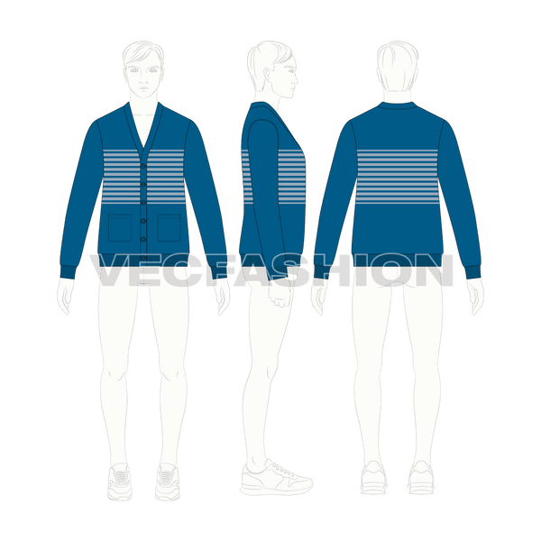 Mens Striped Cardigan Fashion Flat Sketch - VecFashion