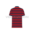 Mens striped polo neck t-shirt flat sketch, back view