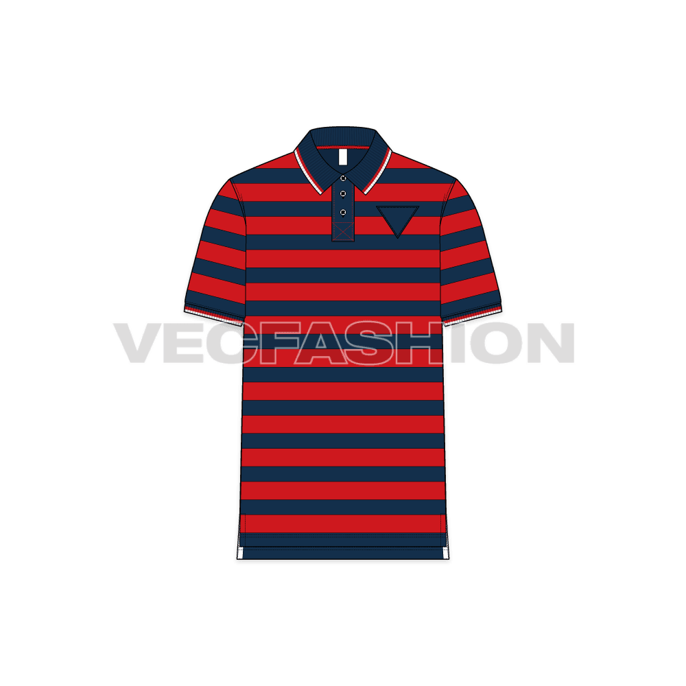 Mens Striped Polo Neck front view