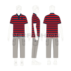 Mens striped polo neck t-shirt flat sketch, croqui sketch