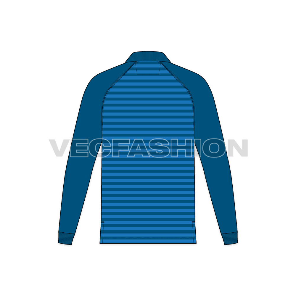 Mens striped polo shirt flat sketch, back view