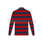 Mens striped polo shirt full sleeved flat sketch, back view