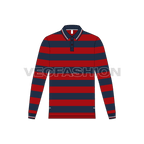 Mens striped polo shirt full sleeved flat sketch, front view