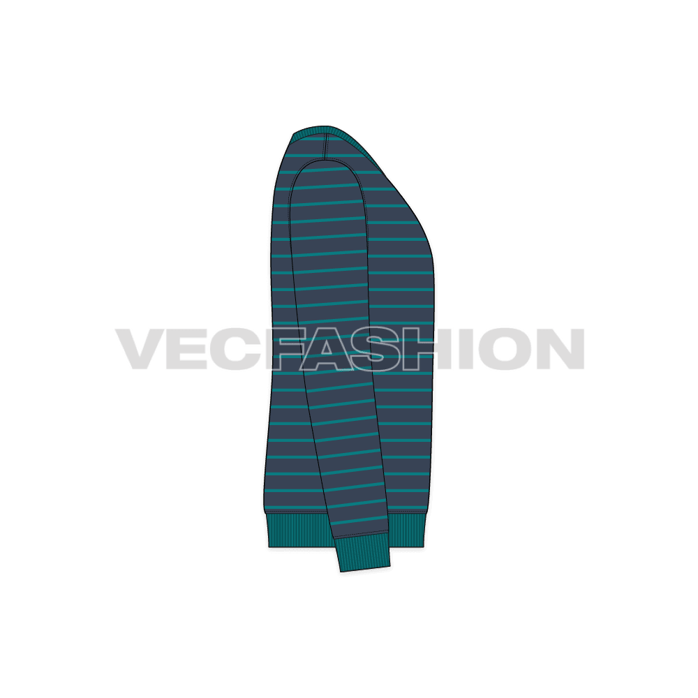 Mens striped sweatshirt flat sketch, side view