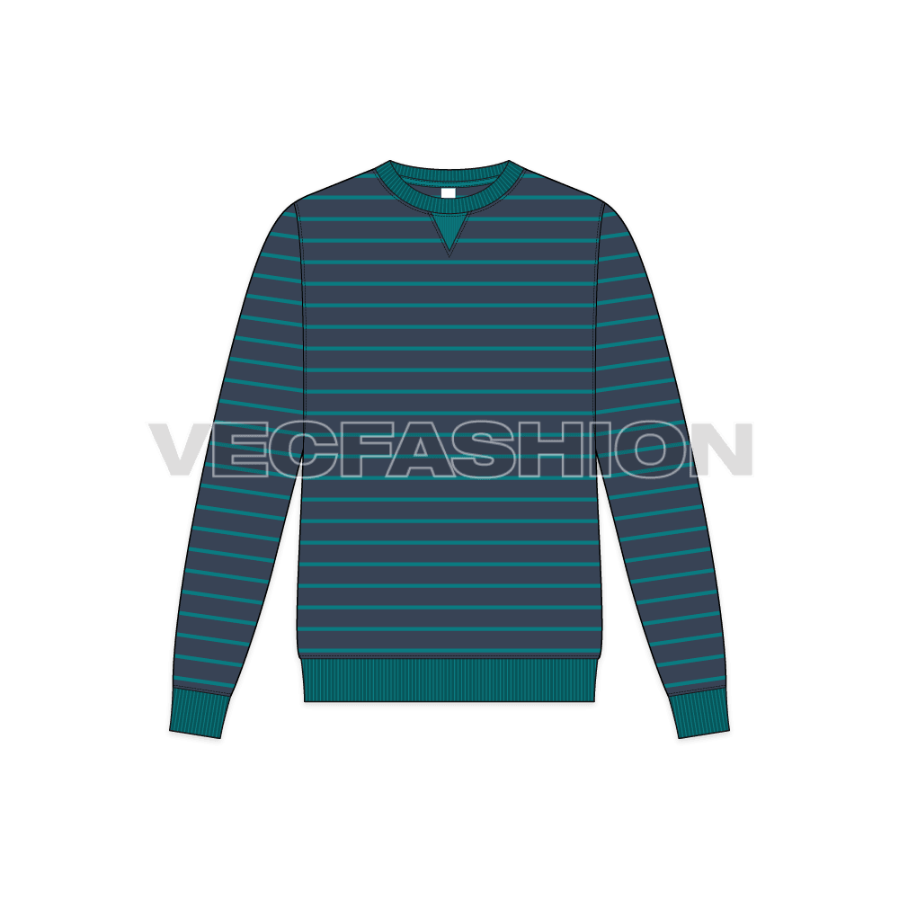 Mens striped sweatshirt flat sketch, front view