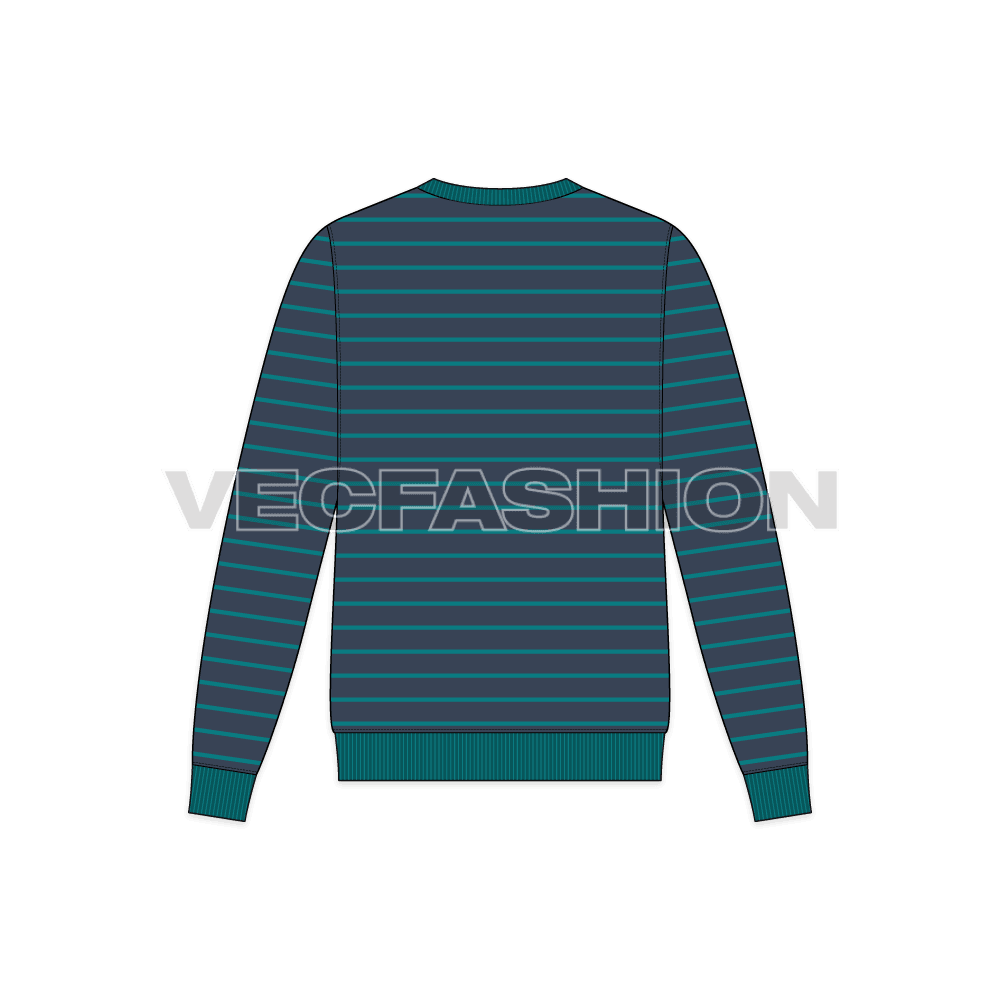 Mens striped sweatshirt flat sketch, back view