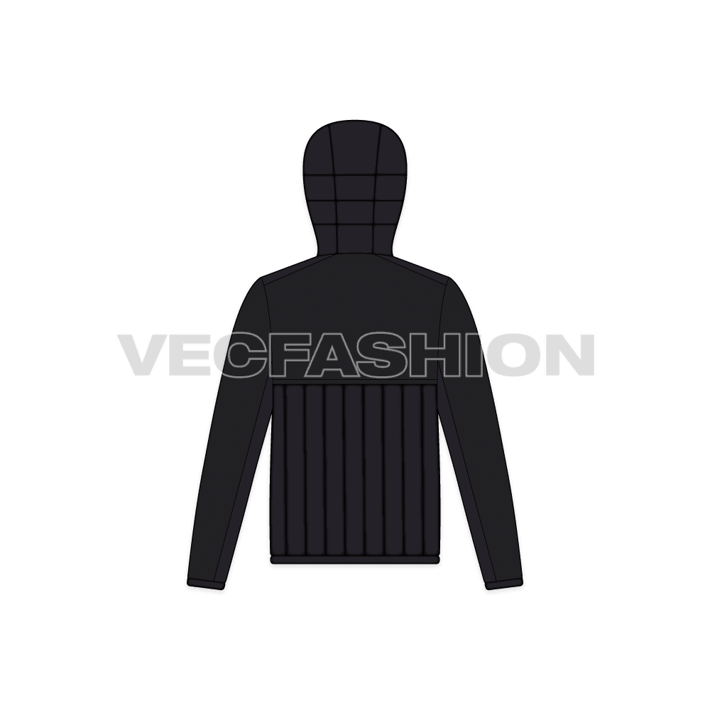 Mens Stylish Puffer Jacket flat sketch, back view