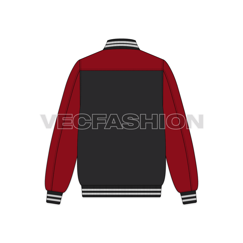 Mens Stylish Varsity Jacket flat sketch, back view