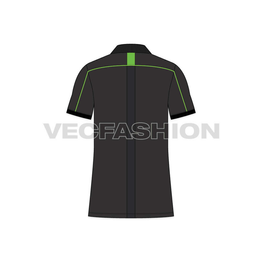 Mens sublimation sport polo shirt flat sketch, back view
