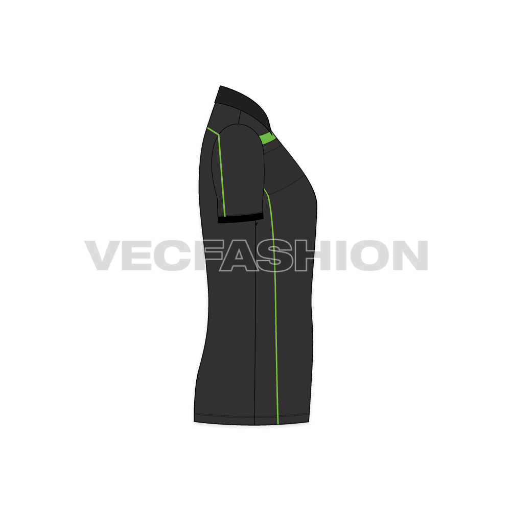 Mens sublimation sport polo shirt flat sketch, side view